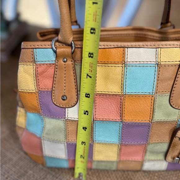 Fossil Multi Colored Patchwork Leather and Suede Handbag Vintage - Picture 8 of 13
